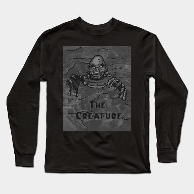 The Creature- Black and Gray Long Sleeve T-Shirt by tesiamarieart